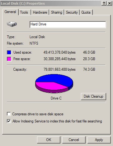 Hard drive size