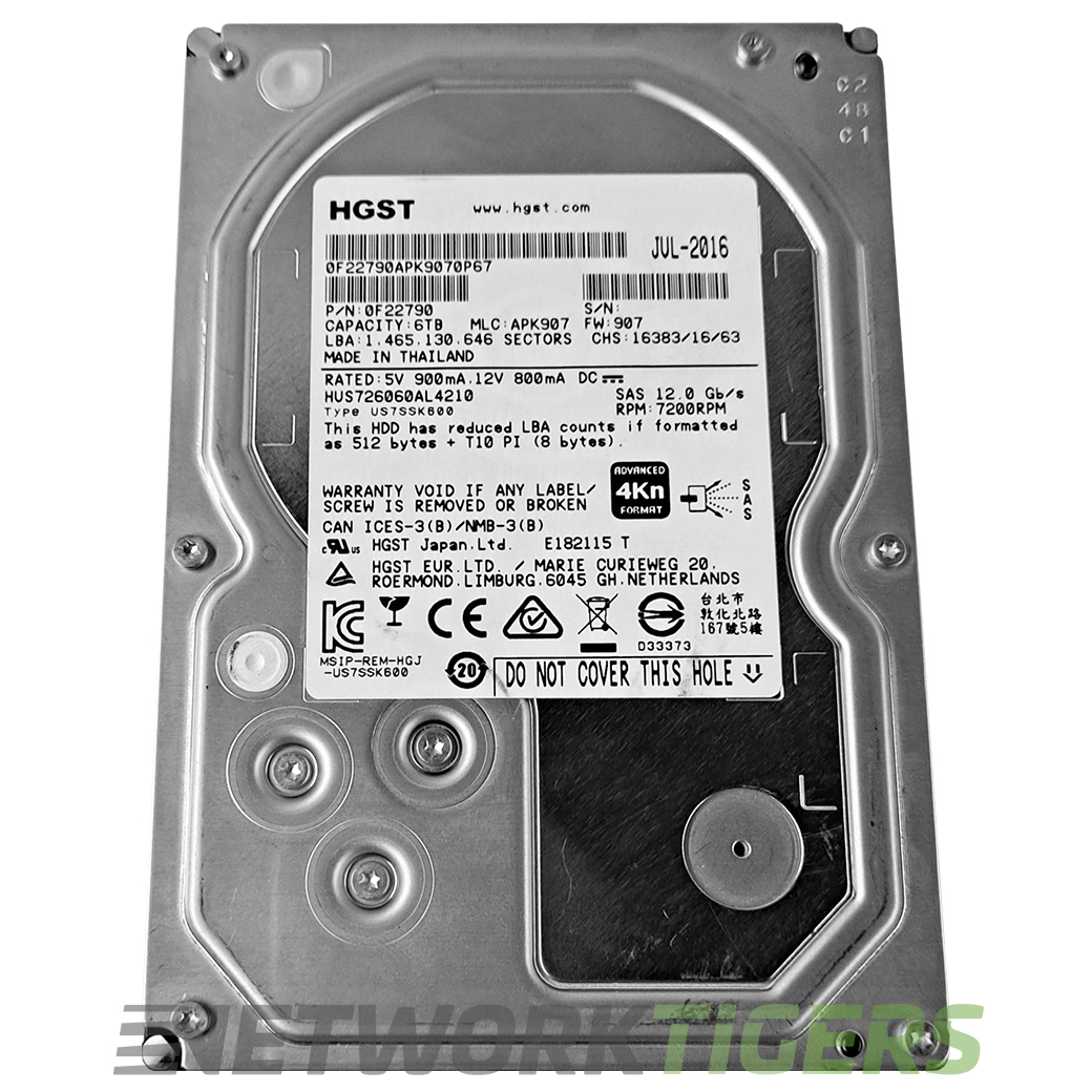 HGST 0F22790 HUS726060AL4210 6TB 7200 RPM 12GB/S 3.5 inch SAS Hard Drive